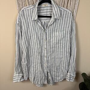 Faherty 100% Linen Blue Stripe Button Down Blouse XL